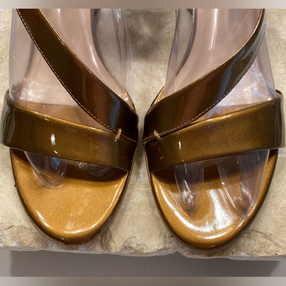 Sz 11 Franco Sarto Bronze Patent Leather Strappy Heeled Sandals - Picture 3 of 15